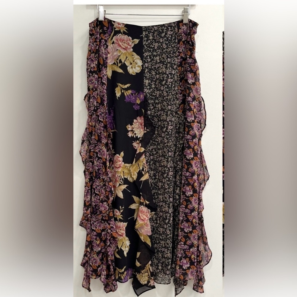 Lauren Ralph Lauren Patchwork Floral Ruffle-Trim Georgette Skirt Size s - Picture 4 of 4